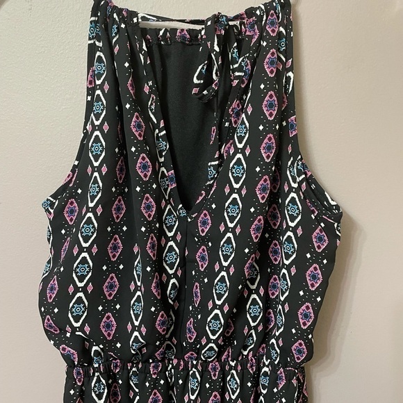 Maxi dress empire elastic waist drawstring tie neck slip-on vertical print sz Sm - Picture 10 of 16